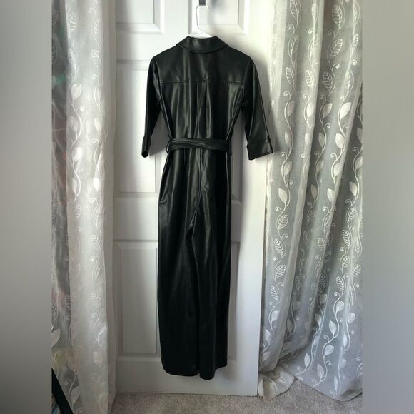 APT. 9 Cara Santana Women Faux Leather Jumpsuit Women sz XS buttons front belt - Picture 10 of 11